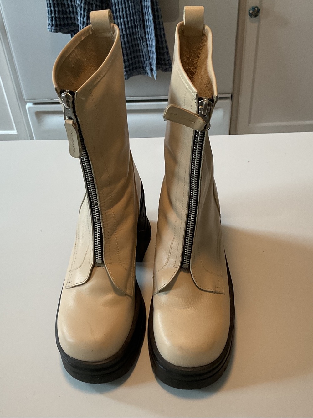 Free People Cream Front-Zip Lace Up Platform Boots